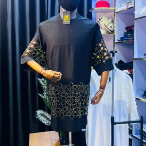 Black Kaftan with Cutwork Detail