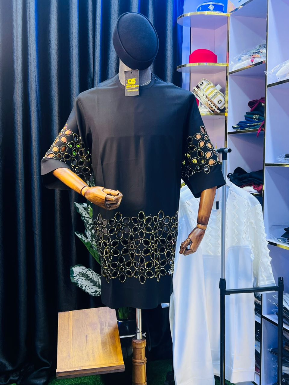 Black Kaftan with Cutwork Detail