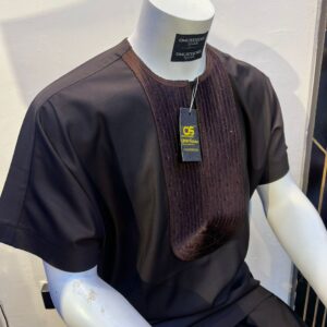 Minimalist Black Kaftan with Textured Panel