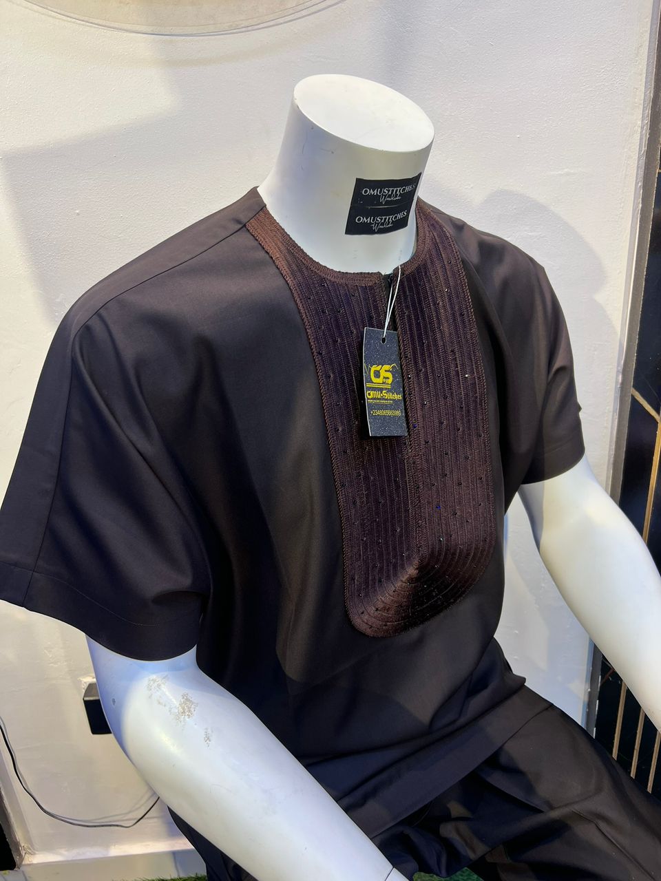 Minimalist Black Kaftan with Textured Panel